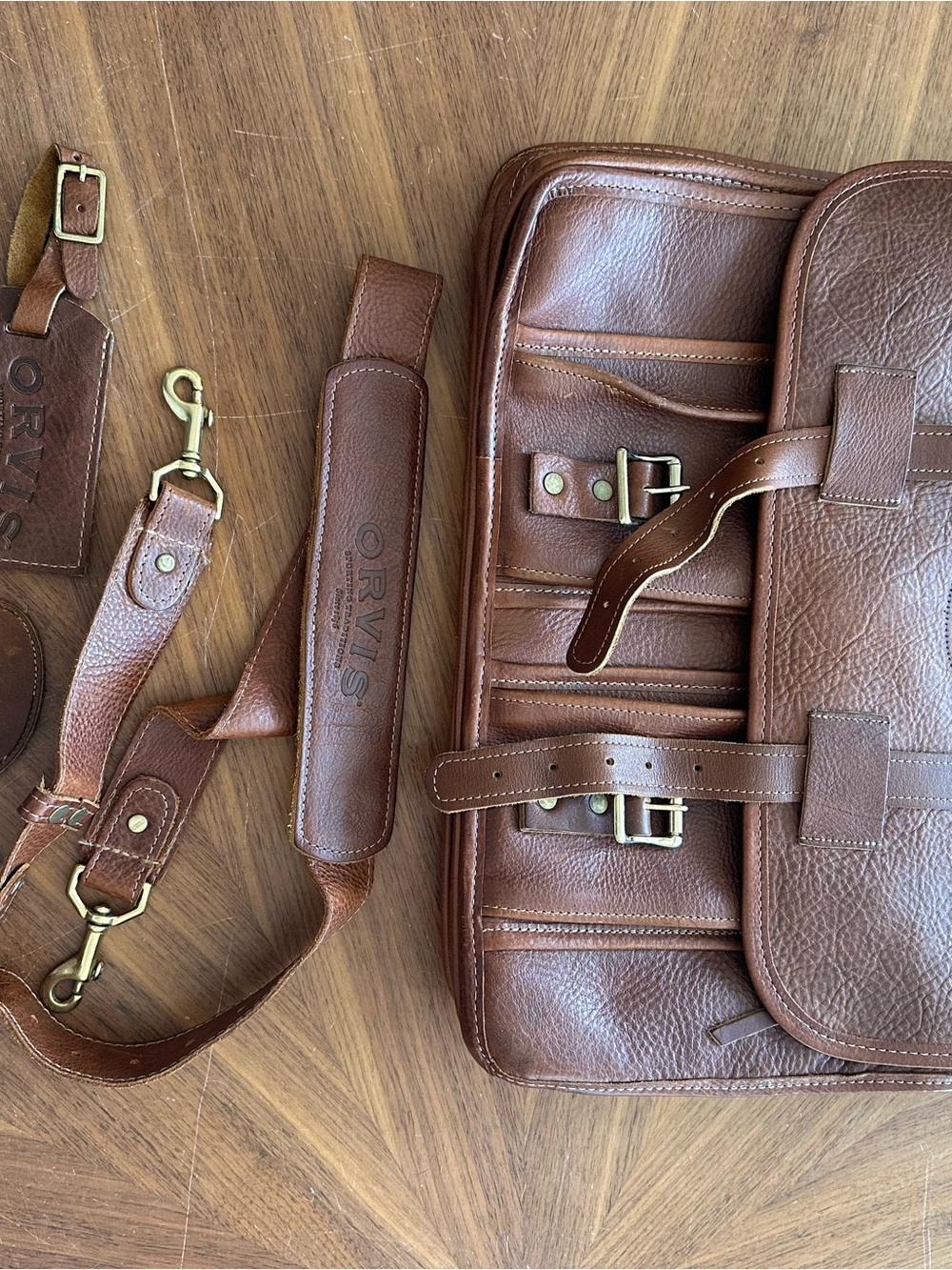 Orvis Chestnut Brown Leather Briefcase with Brass Hardware